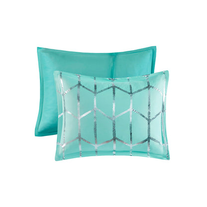Raina Metallic Printed Comforter Set - Aqua/Silver