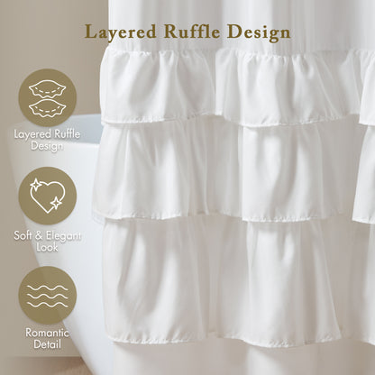 Grace Ruffled Shower Curtain - White