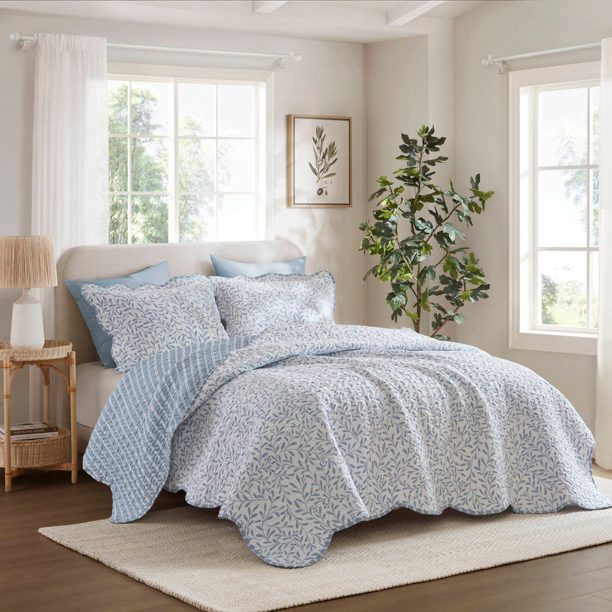 Darcy 3 Piece Print Quilt Set - Blue