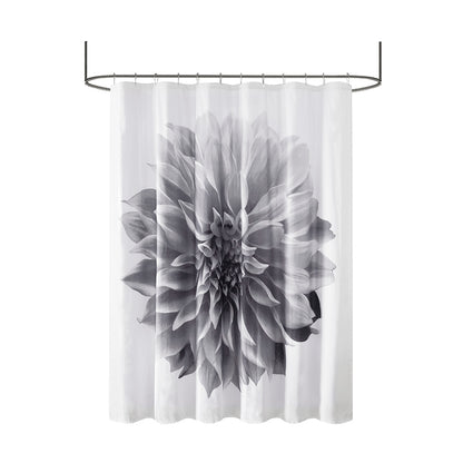 Norah Printed Floral Cotton Shower Curtain - Grey