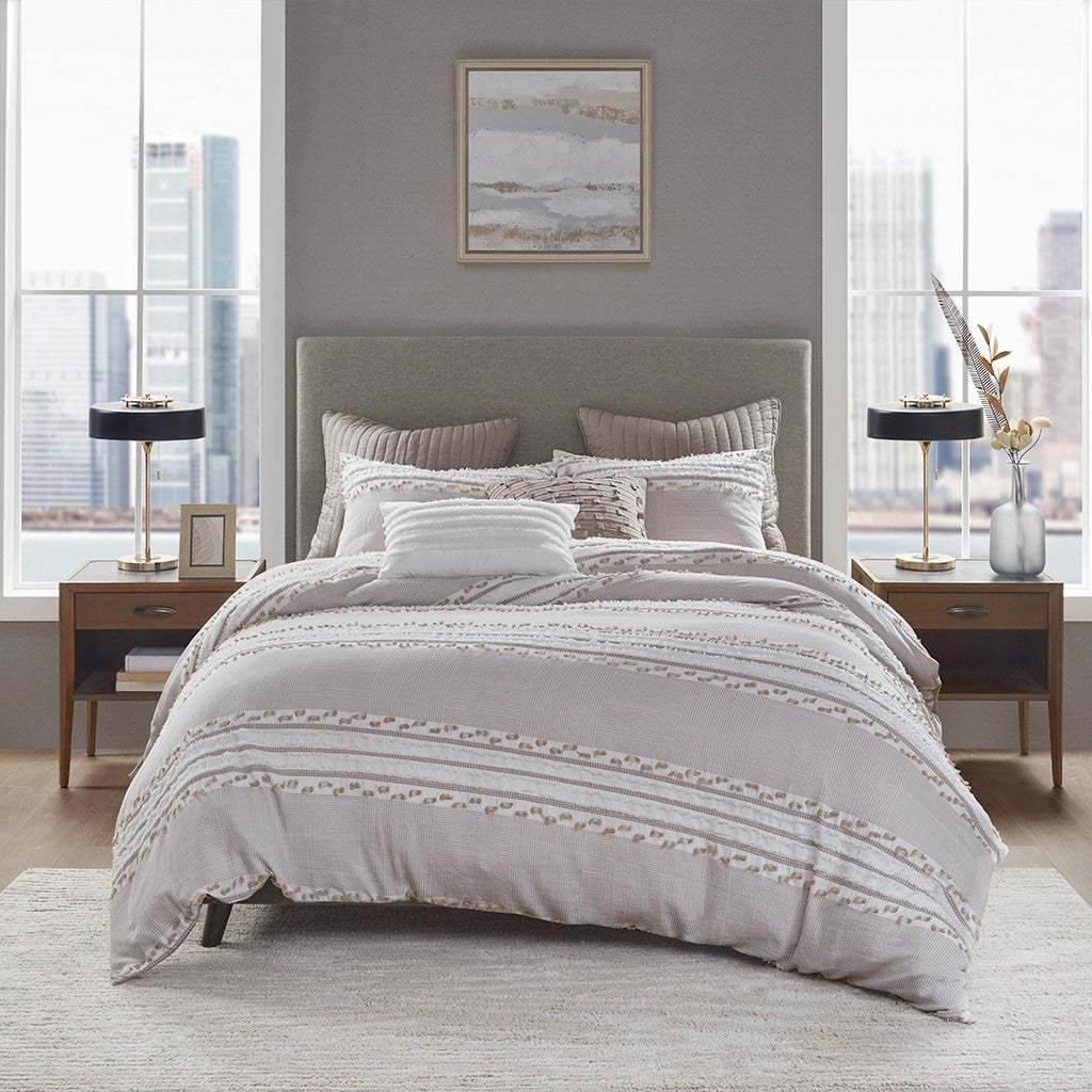 Lennon Organic Cotton Jacquard Duvet Cover Set