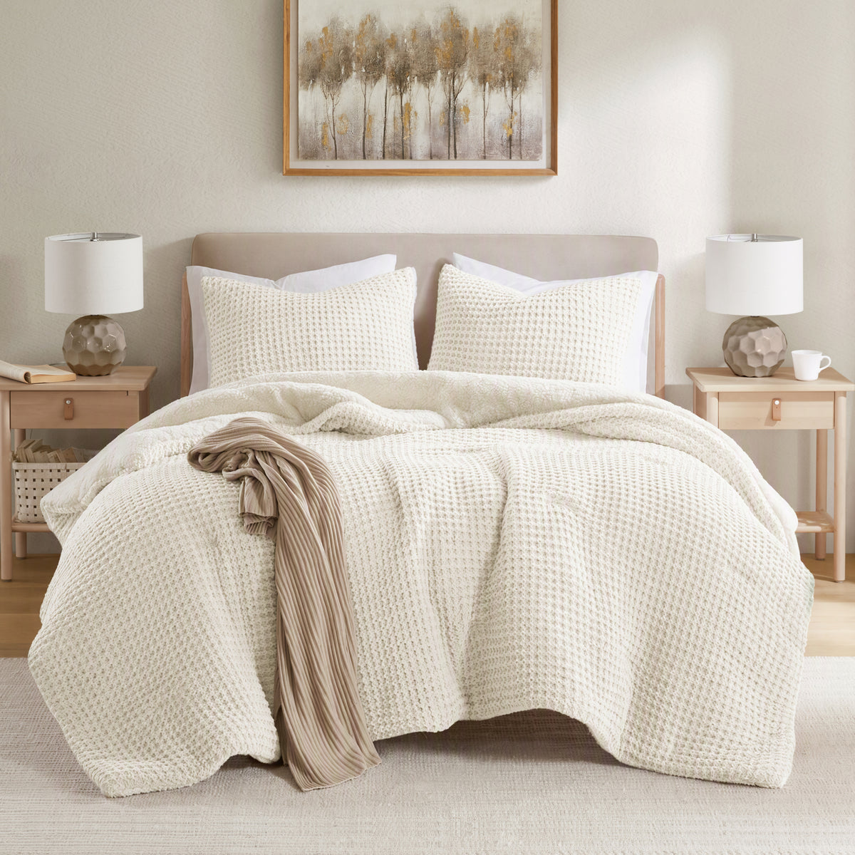 Riordan Waffle Knit Chenille Comforter Set - Ivory