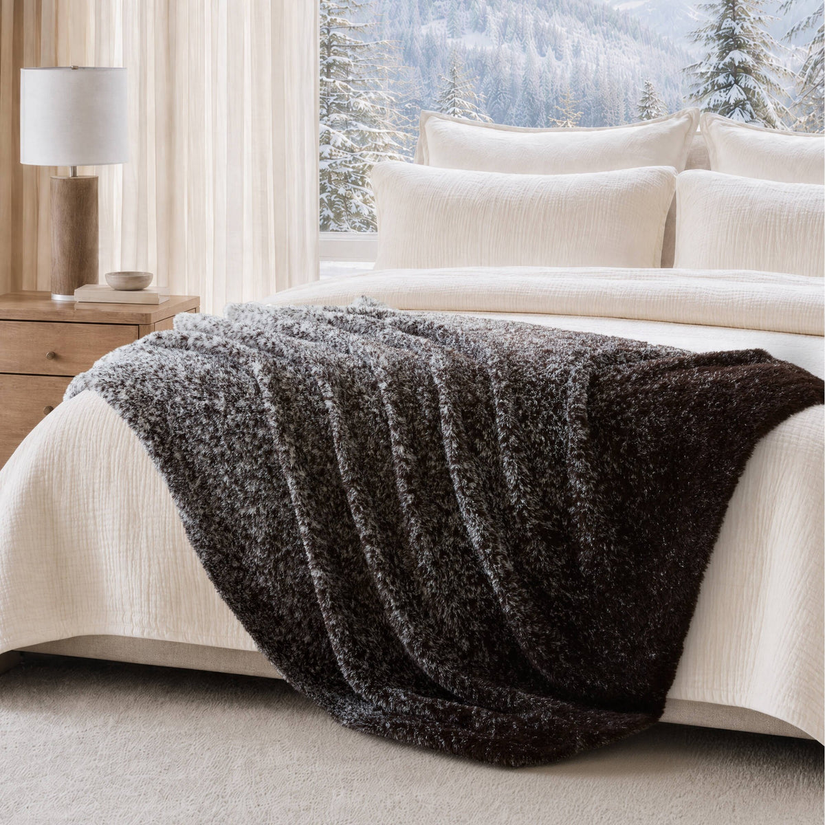 Ombre Knit Fur Throw - Brown Ombre
