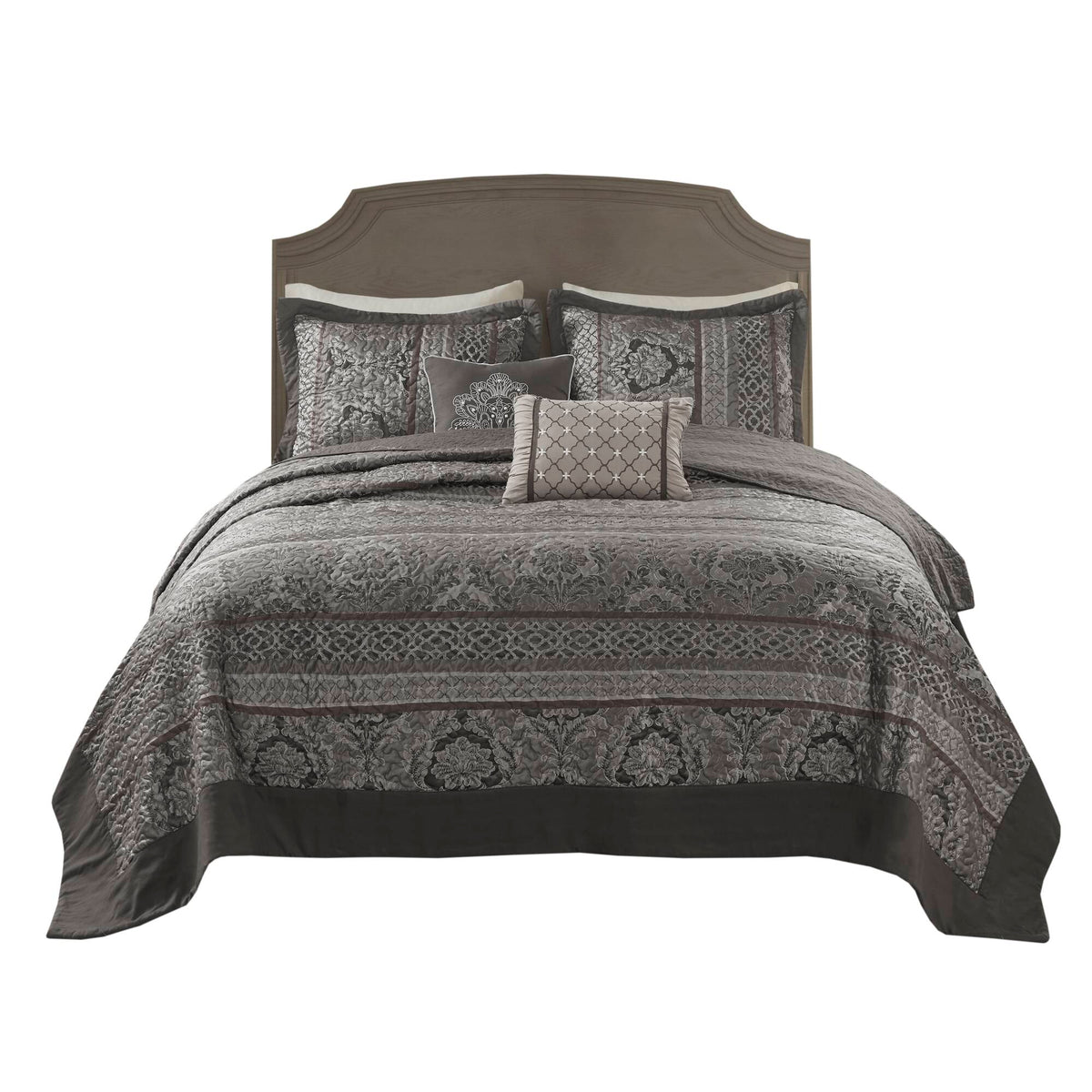 Bellagio 5 Piece Reversible Jacquard Bedspread Set - Grey