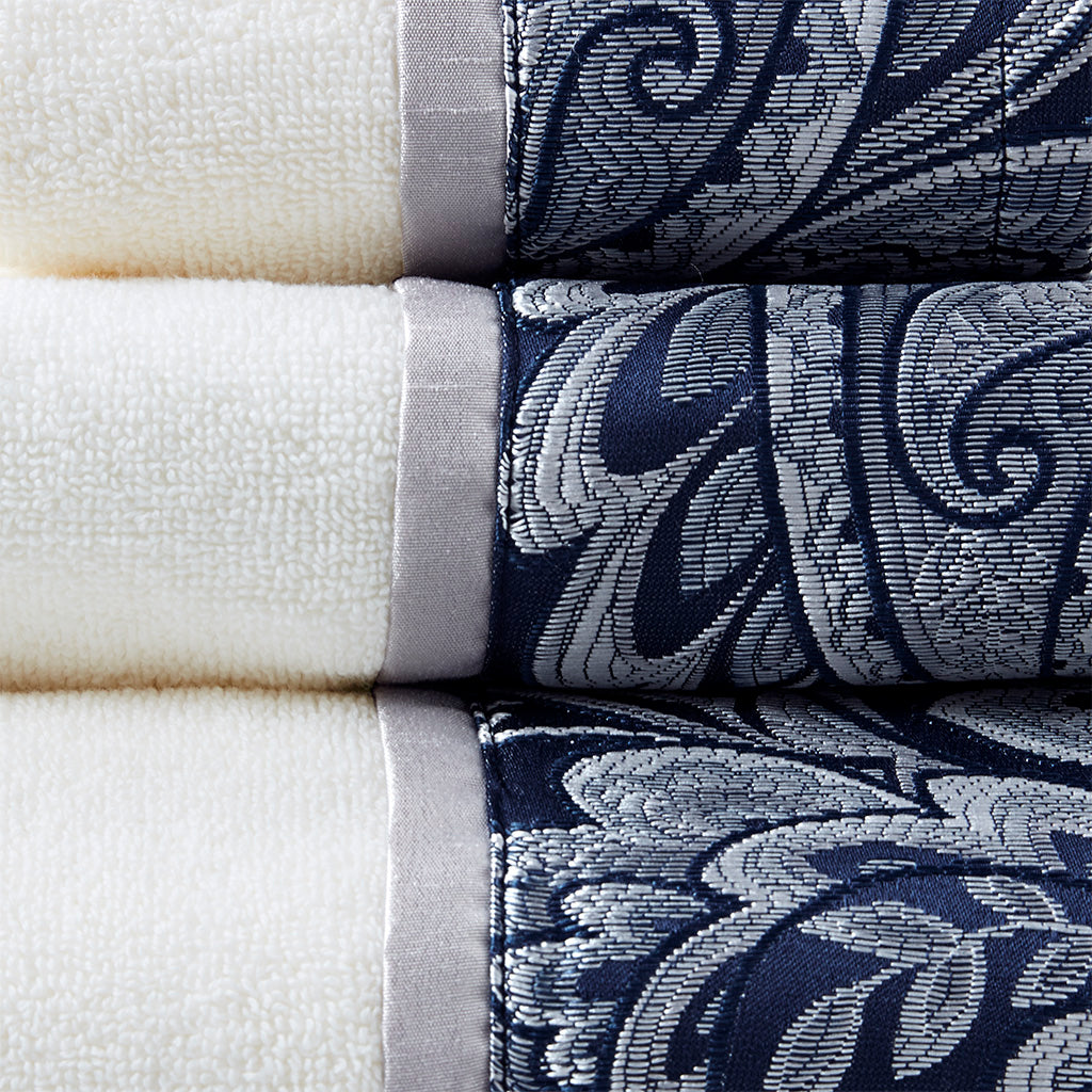 Aubrey 6 Piece Jacquard Towel Set - Navy