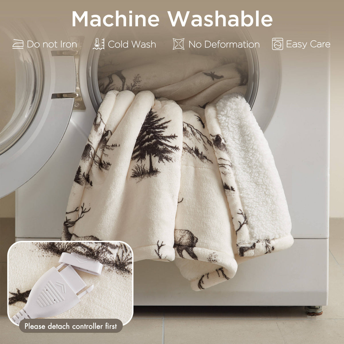 Print Plush to Sherpa Heated Throw - Deer