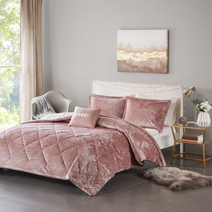 Felicia Velvet Comforter Set with Throw Pillow - Blush