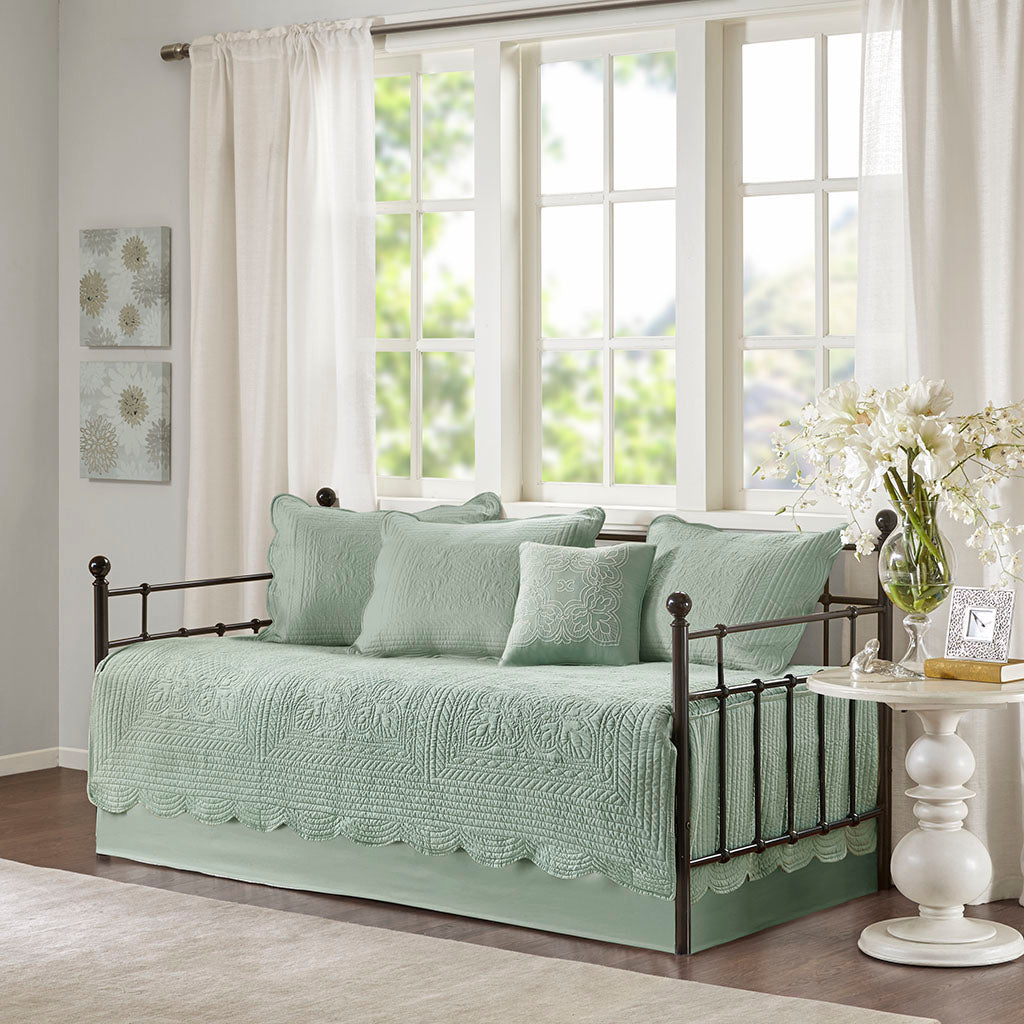 Tuscany 6 Piece Reversible Scalloped Edge Daybed Cover Set - Seafoam