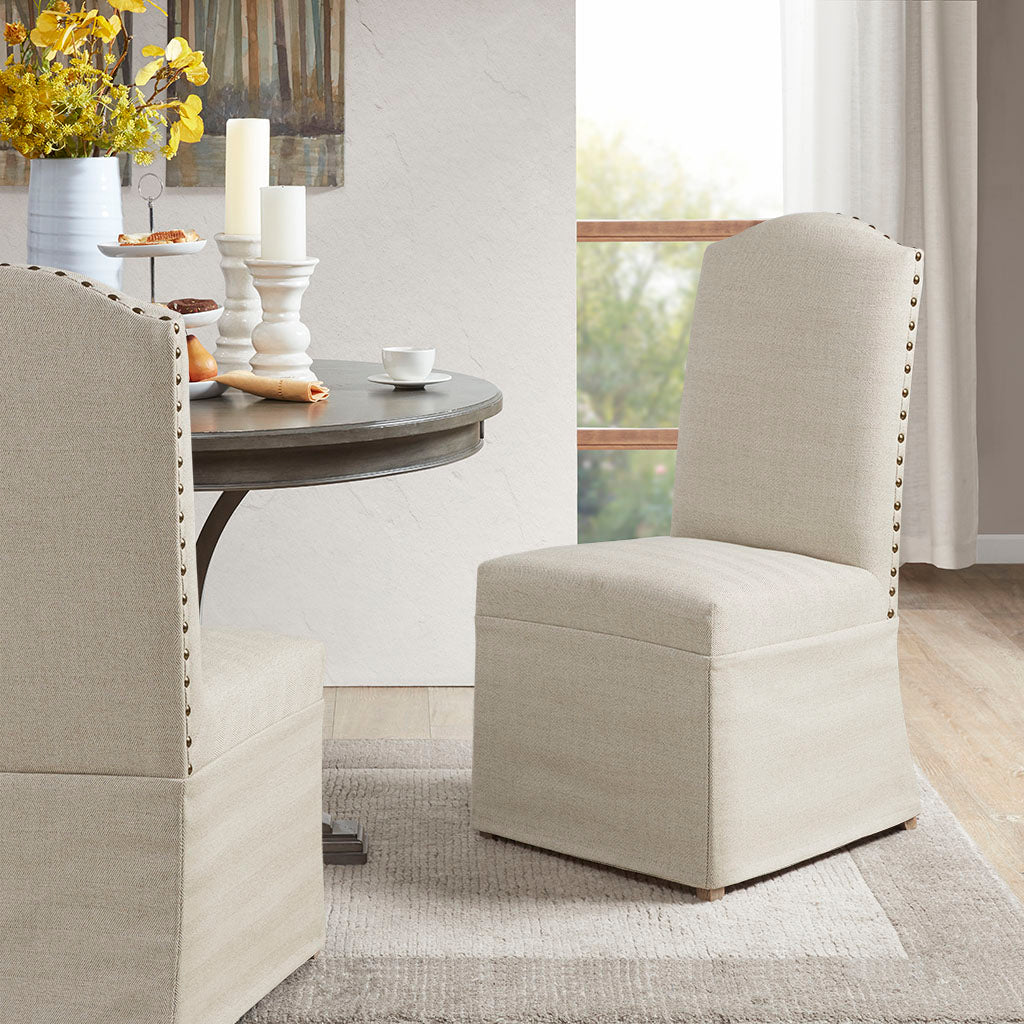 Foster Set of 2 High Back Dining Chairs with Skirts - Beige