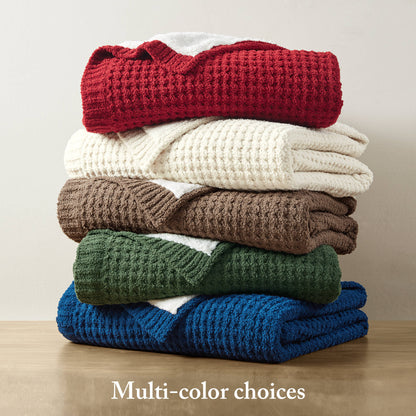 Rowan Waffle Knit Chenille Throw - Red