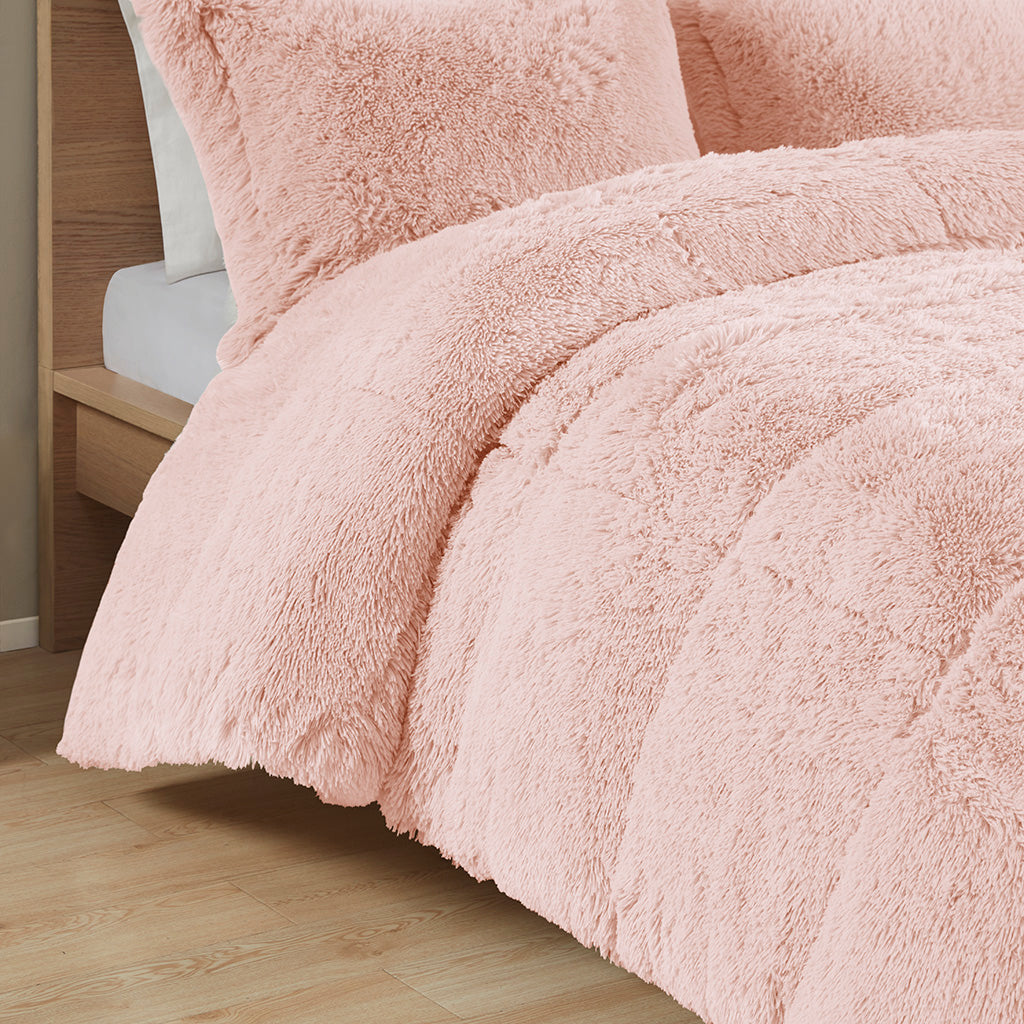 Malea Shaggy Faux Fur Comforter Mini Set - Blush