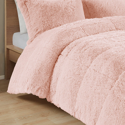 Malea Shaggy Faux Fur Comforter Mini Set - Blush