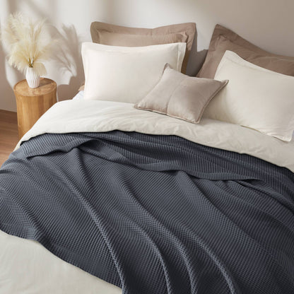 Waffle Weave Cotton Blanket - Dark Grey