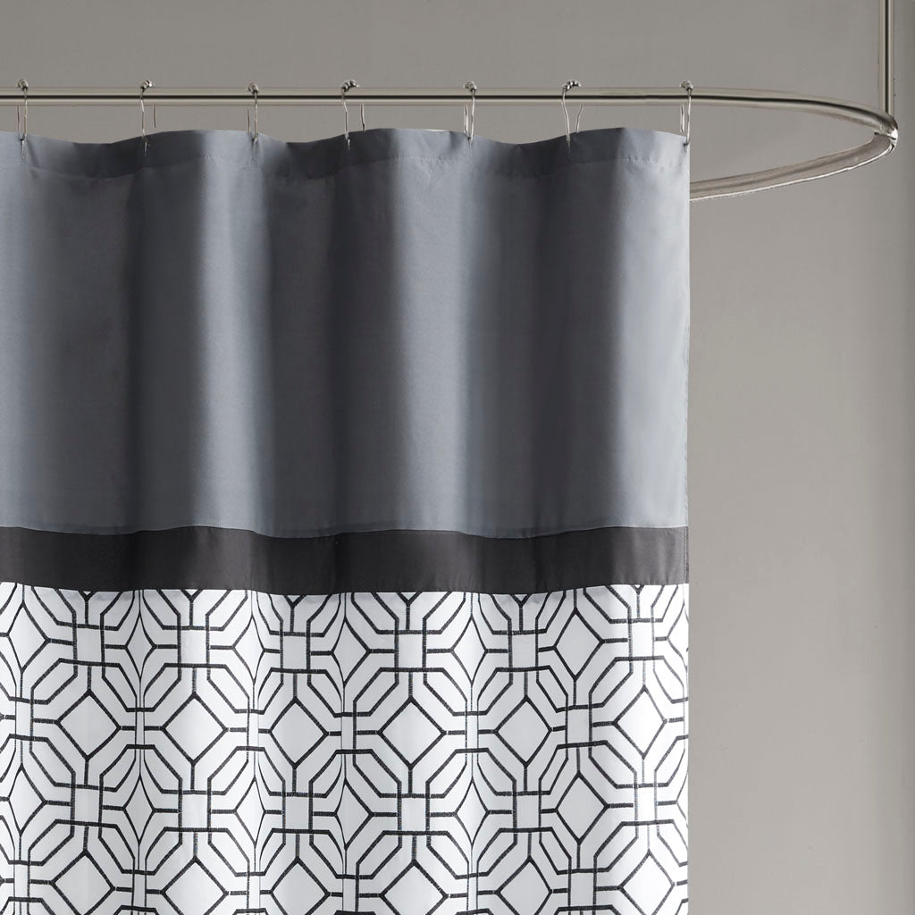 Donnell Embroidered and Pieced Shower Curtain - Black/Grey