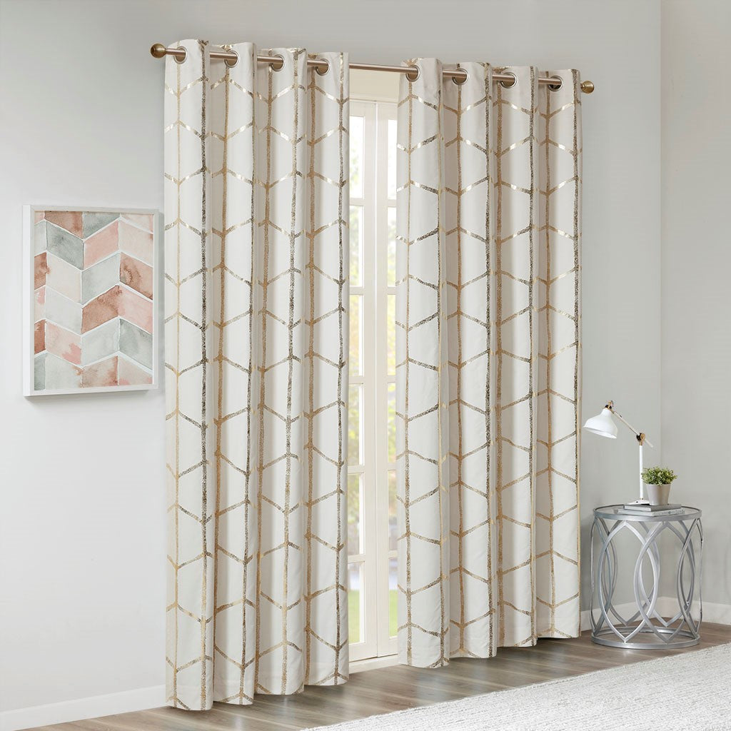 Raina Total Blackout Metallic Print Grommet Top Curtain