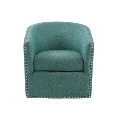 Tyler Upholstered Swivel Barrel Chair with Nailheads - Teal Multi