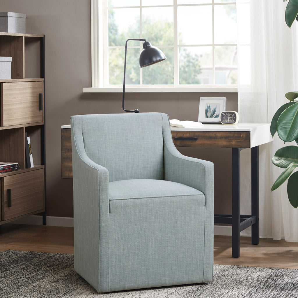 Charlotte Upholstered Dining Arm Chair with Hidden Casters - Blue