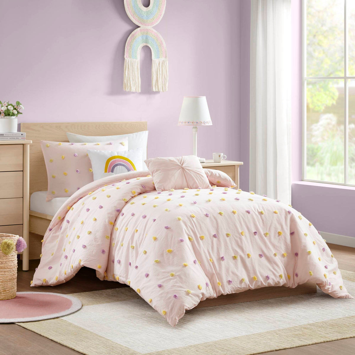 Callie Cotton Jacquard Pom Pom Comforter Set - Pink Multi
