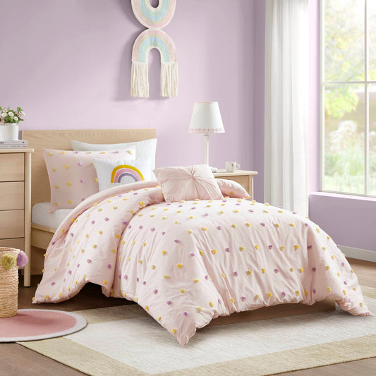 Callie Cotton Jacquard Pom Pom Comforter Set - Pink Multi