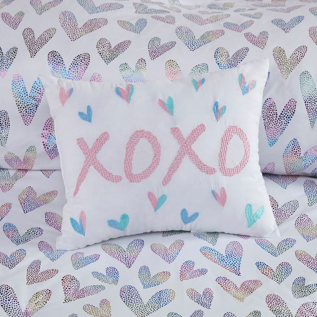 Kristie Iridescent Metallic Heart Printed Duvet Cover Set
