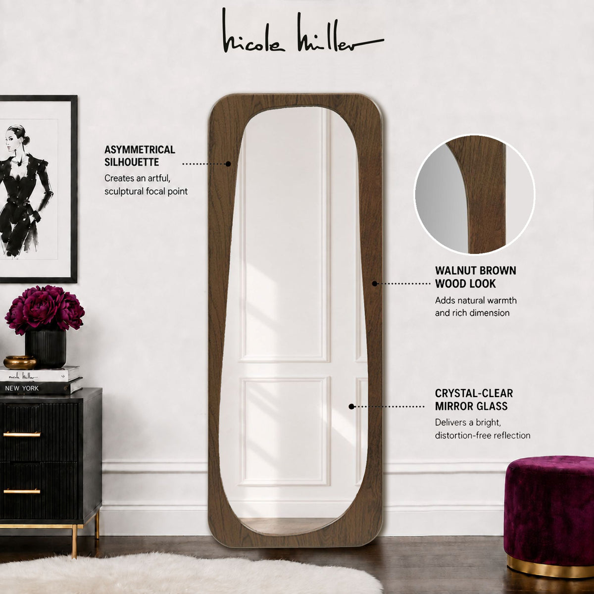 Odette 23X60 Modern Full Length Floor Mirror - Walnut Brown