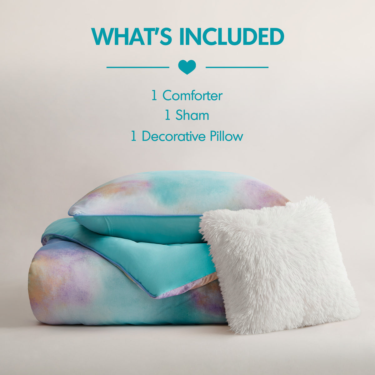 Cassiopeia Watercolor Tie Dye Printed Comforter Set with Throw Pillow - Aqua