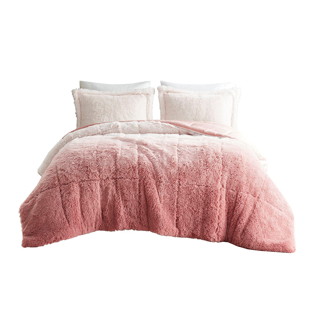 Brielle Ombre Shaggy Long Fur Comforter Mini Set - Blush