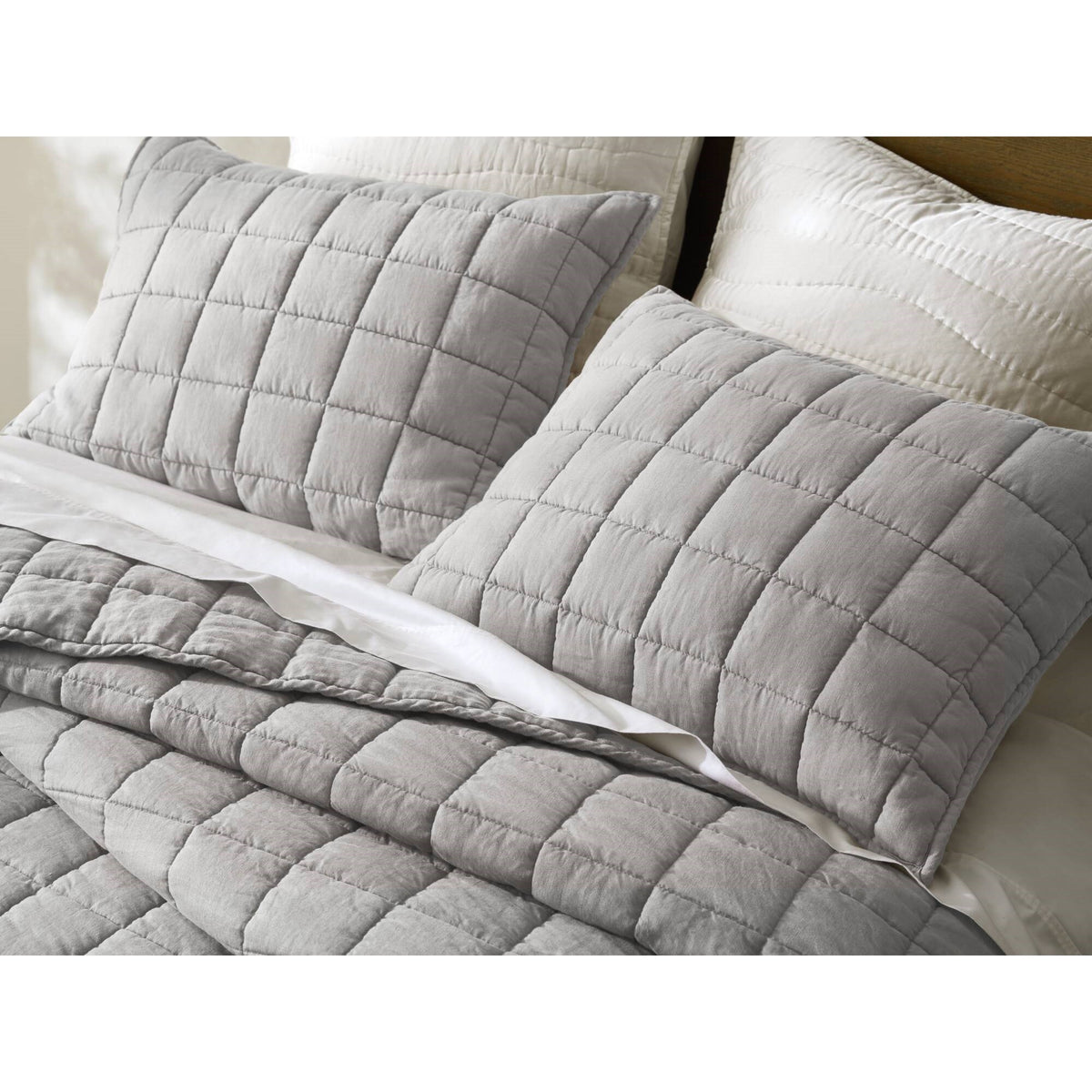 French Flax Linen Garment Washed Quilt Set - Gray
