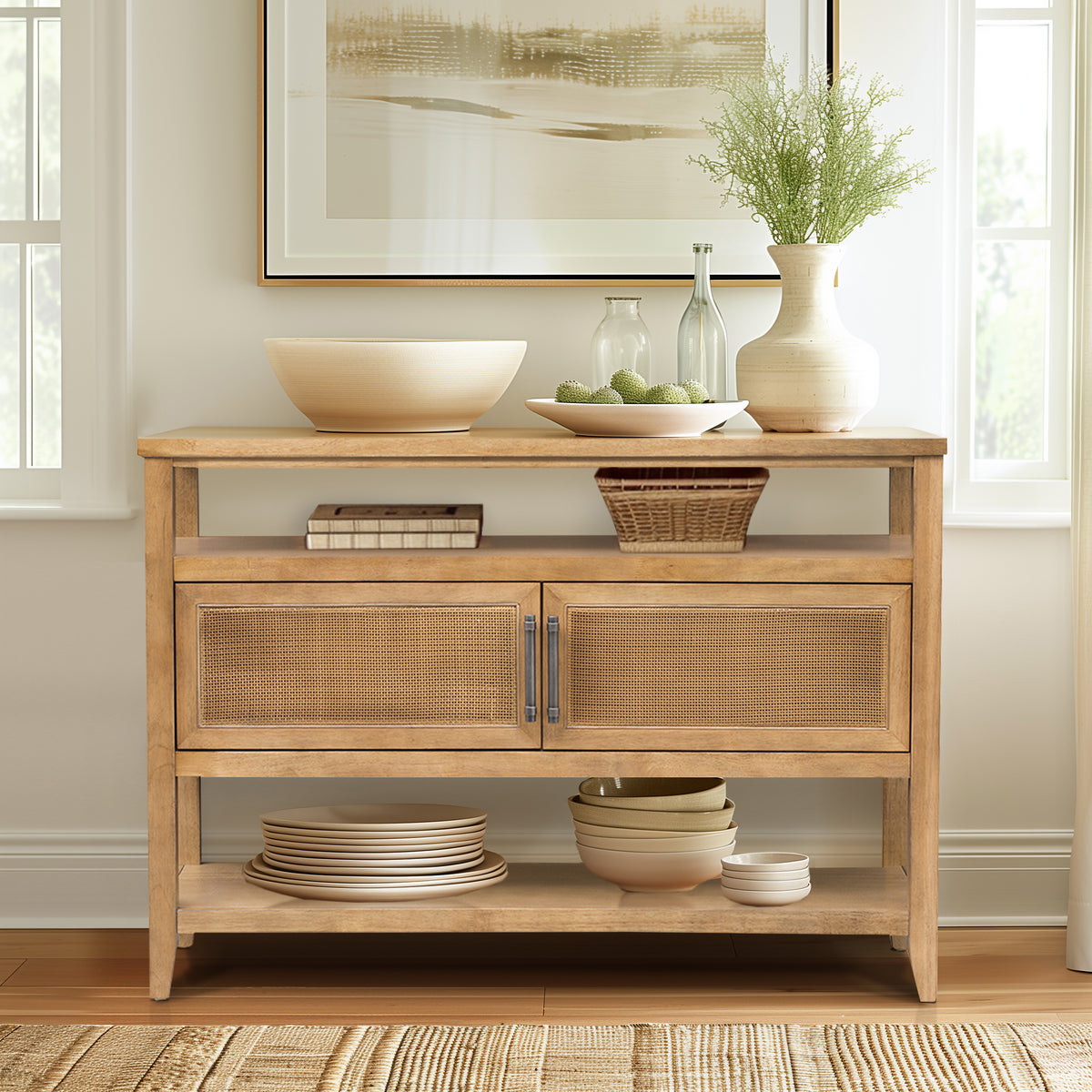 Naomi 2 Door Storage Console Table - Honey