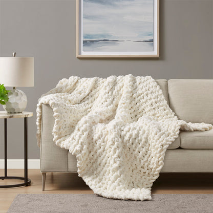 Chenille Chunky Knit Throw - Ivory