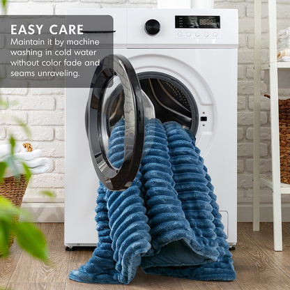 Avril Fluffy Ribbed Plush Comforter Set - Blue