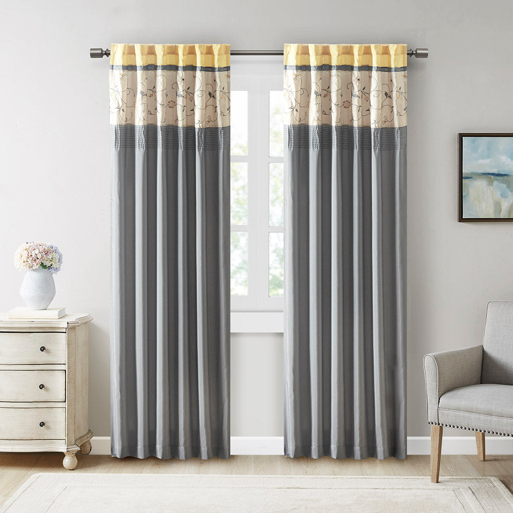 Serene Embroidered Curtain Panel - Yellow