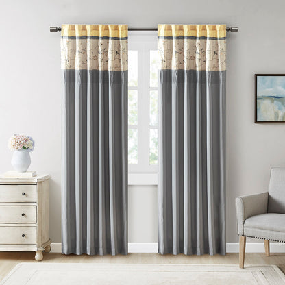 Serene Embroidered Curtain Panel - Yellow