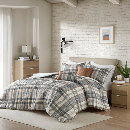 Blake Plaid Comforter Set - Tan/Gray