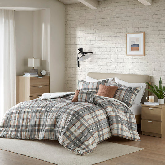 Blake Plaid Comforter Set - Tan/Gray