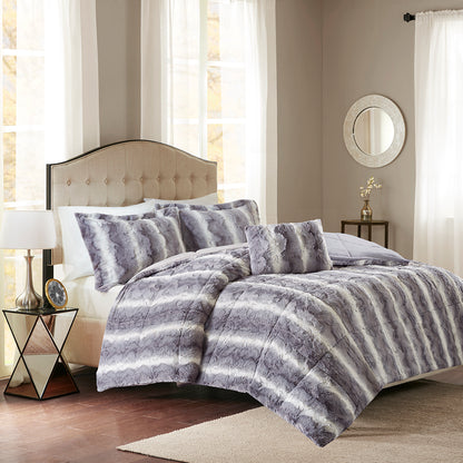 Zuri Faux Fur Comforter Set - Grey
