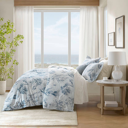 Paros Coral Reef 100% Cotton Sateen Duvet Cover Set - Navy/Blue