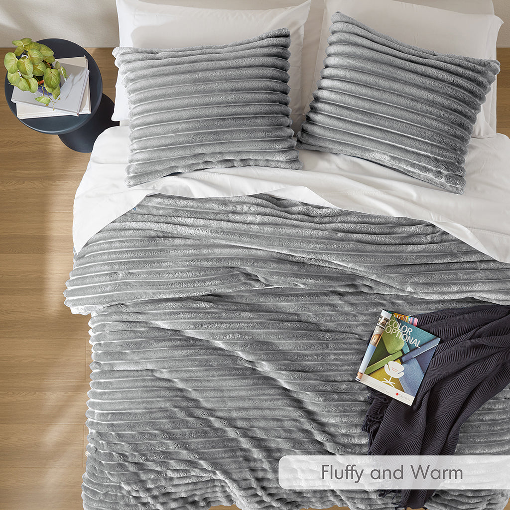 Avril Fluffy Ribbed Plush Comforter Set - Gray