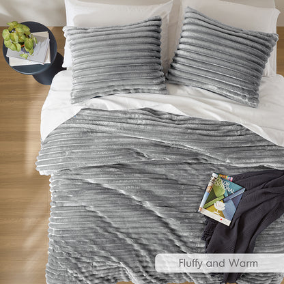 Avril Fluffy Ribbed Plush Comforter Set - Gray