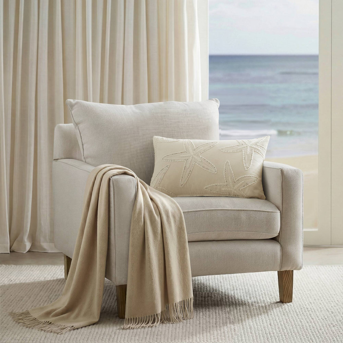 Lily Starfish 1 Piece Cotton Pillow Cover - Linen