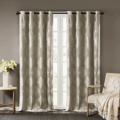 Bentley Ogee Knitted Jacquard Total Blackout Curtain Panel - Taupe