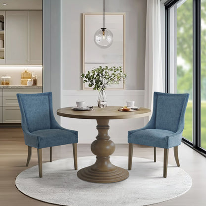 Ultra Upholstered Dining Side Chairs with wood legs (Set of 2) - Blue