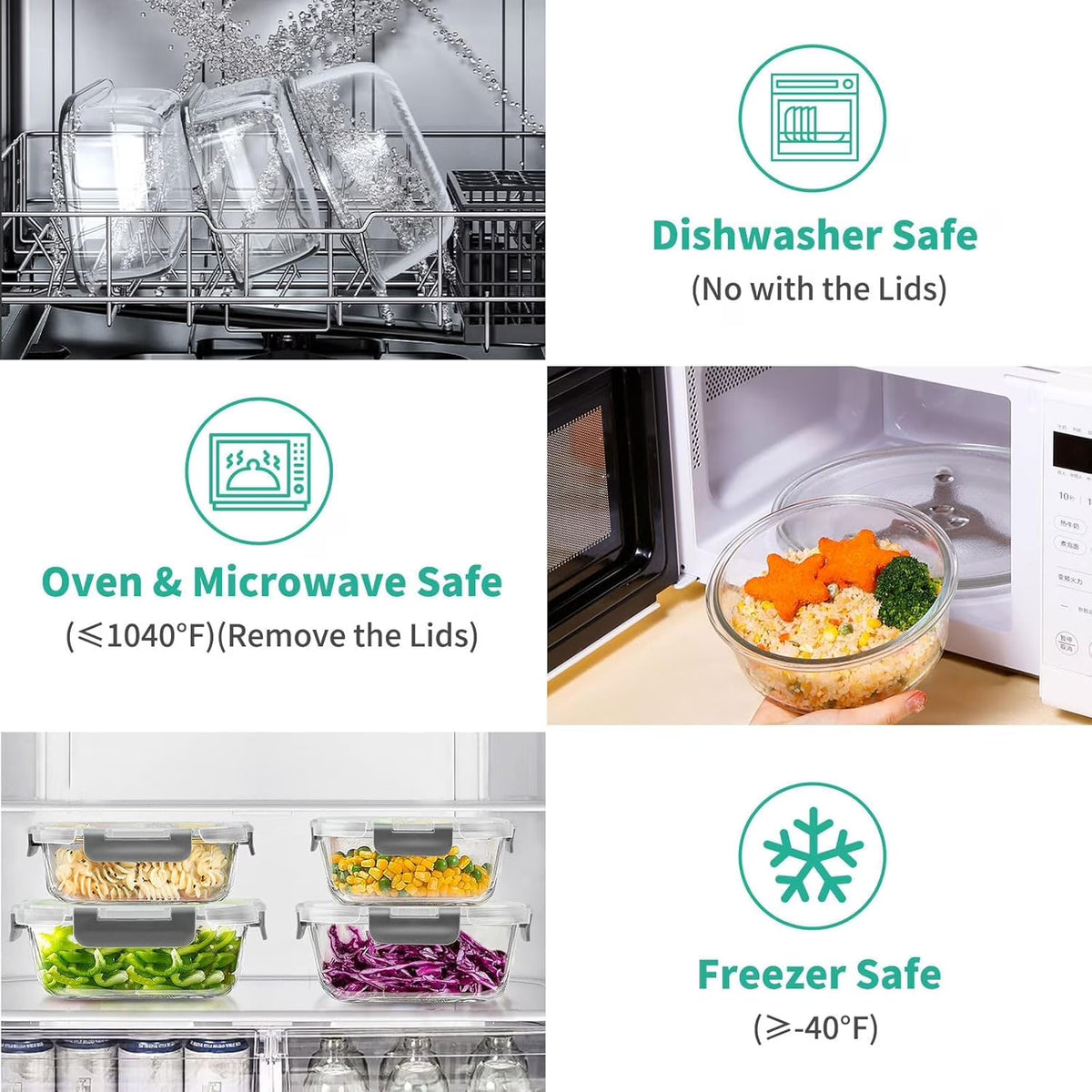 34-Piece Glass Food Storage Containers with Airtight Lids Set (Grey)