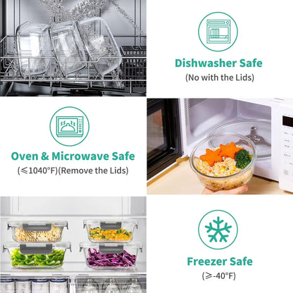 34-Piece Glass Food Storage Containers with Airtight Lids Set (Grey)
