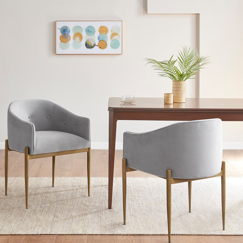 Sheraton Tufted Low Back Upholstered Arm Dining Chair Set of 2 - Grey