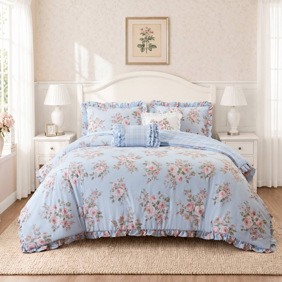 Elena Floral Comforter Set - Blue