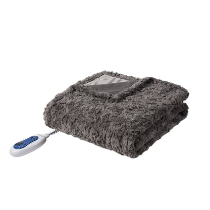 Zuri Oversized Faux Fur Heated Throw - Dark Grey