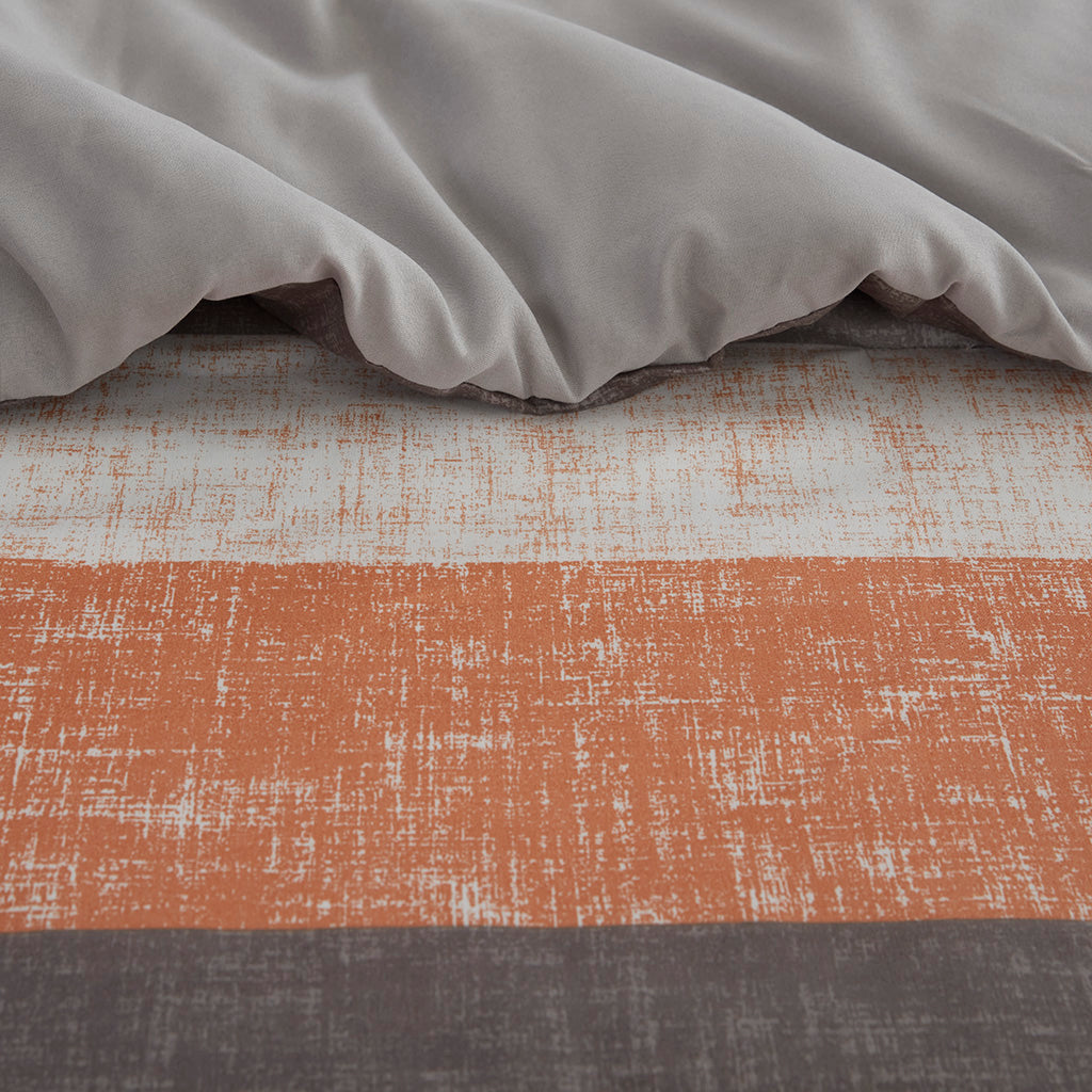 Jaxon Stripe Comforter Set with Bed Sheets - Coral/Grey
