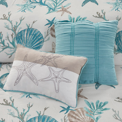 Pebble Beach 6 Piece Cotton Sateen Duvet Cover Set - Aqua