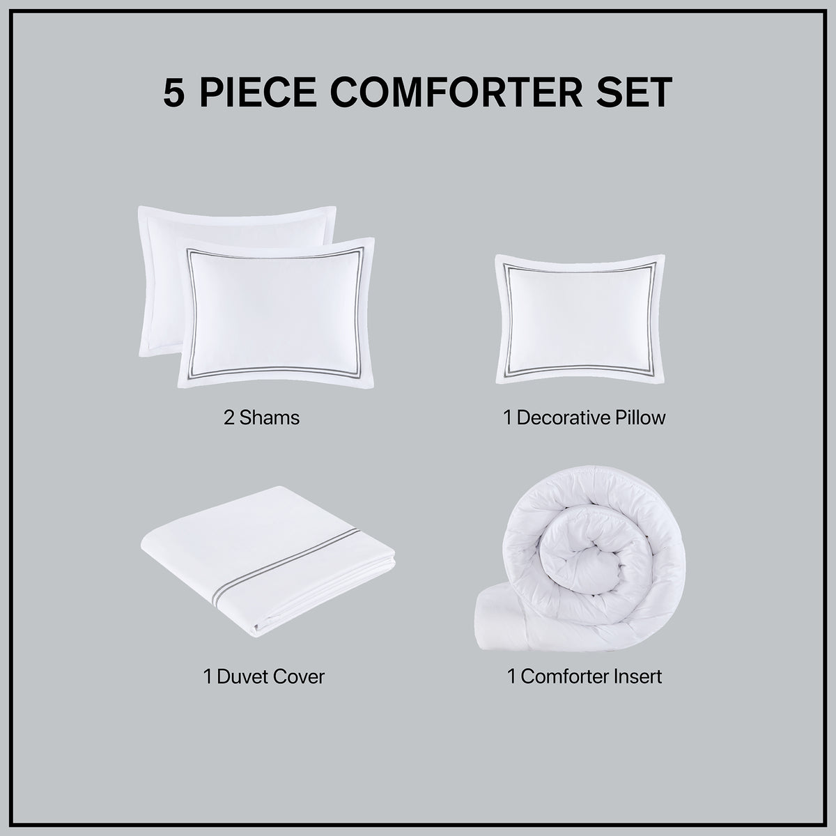 500 Thread Count Luxury Collection 100% Cotton Sateen Embroidered Comforter Set - White/Grey